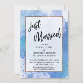 Just Married Gold Border Abstrakt Blue Splashes Einladung (Vorderseite)