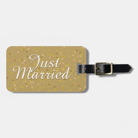 Just Married Gold Dust Confetti Gepäckanhänger (Vorderseite horizontal)