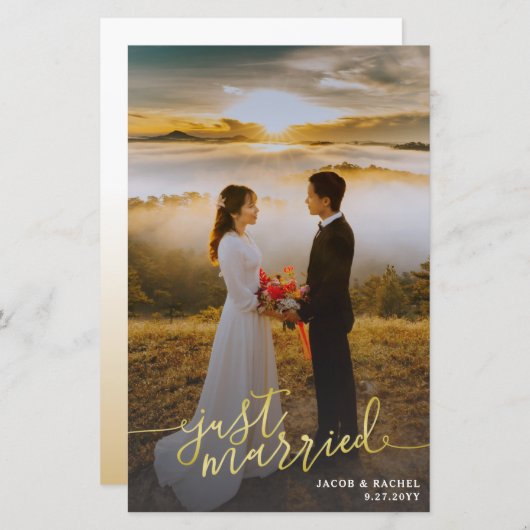 Just Married Gold Full Foto Hochzeitsankündigung (Vorne/Hinten)