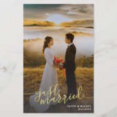 Just Married Gold Full Foto Hochzeitsankündigung (Vorderseite)
