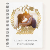 Just Married Gold Newlyweds Wedding Foto Souvenir Notizblock (Vorderseite)