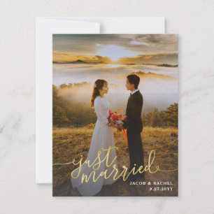 Just Married Gold Script Overlay Foto Hochzeit Ankündigung