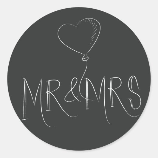 Just Married Gray Black Heart Liebe Sticke Runder Aufkleber (Vorderseite)