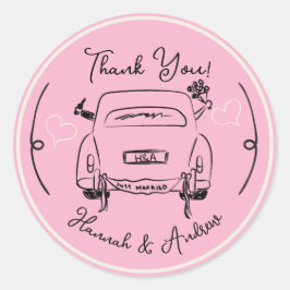 Just Married Hand gezeichnete Braut Bräutigkar Vie Runder Aufkleber