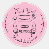 Just Married Hand gezeichnete Braut Bräutigkar Vie Runder Aufkleber (Vorderseite)