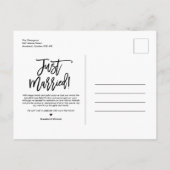 Just Married Hand Letters Foto Hochzeit Ankündigungspostkarte (Rückseite)