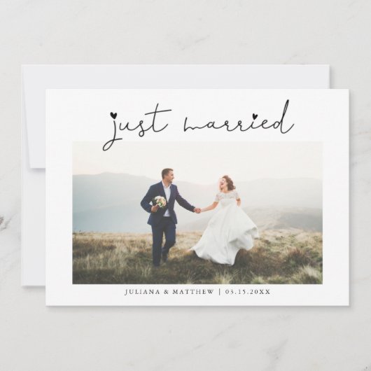 Just Married Heart Script Wedding Multi Foto Ankündigung (Vorderseite)