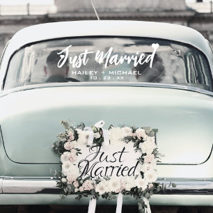 Just Married Heart Wedding New Car Sticker