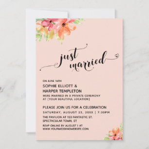 Just Married Hearts Script Blush Boho Blume Einladung