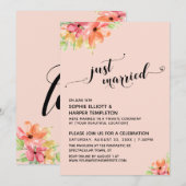 Just Married Hearts Script Blush Boho Blume Einladung (Vorne/Hinten)