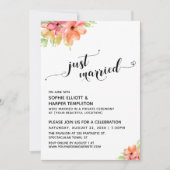 Just Married Hearts Script Watercolor Blume Einladung (Vorderseite)