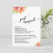 Just Married Hearts Script Watercolor Blume Einladung (Stehend Vorderseite)