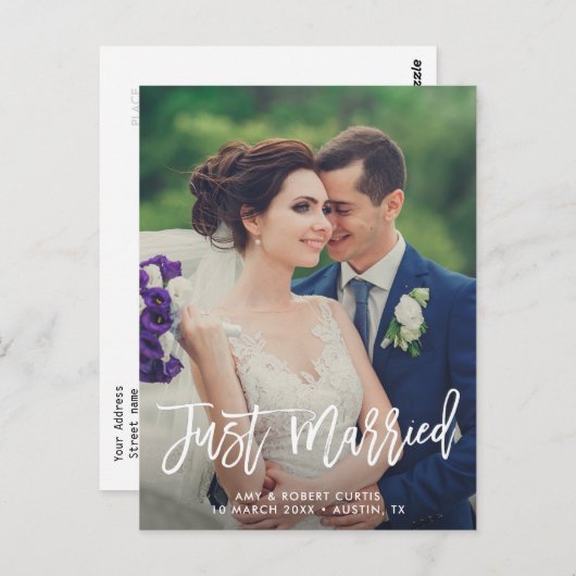 Just Married | Hochzeitserklärung Postkarte (Vorne/Hinten)