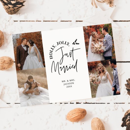 Just Married Holiday Neuverheiratetes Foto White Feiertagskarte