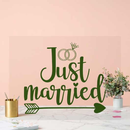 Just Married Hunter Green Acrylschild (Hochzeit)