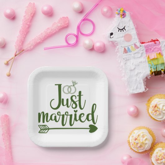 Just Married Hunter Green Pappteller (Party)