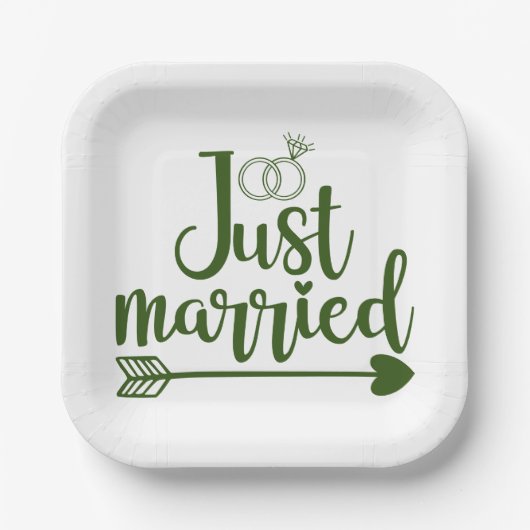 Just Married Hunter Green Pappteller (Vorderseite)