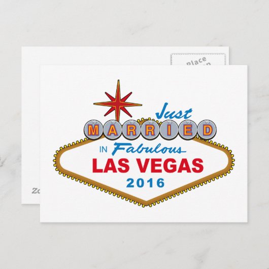 Just Married in Fabulous Las Vegas 2016 (Zeichen) Ankündigungspostkarte (Vorne/Hinten)