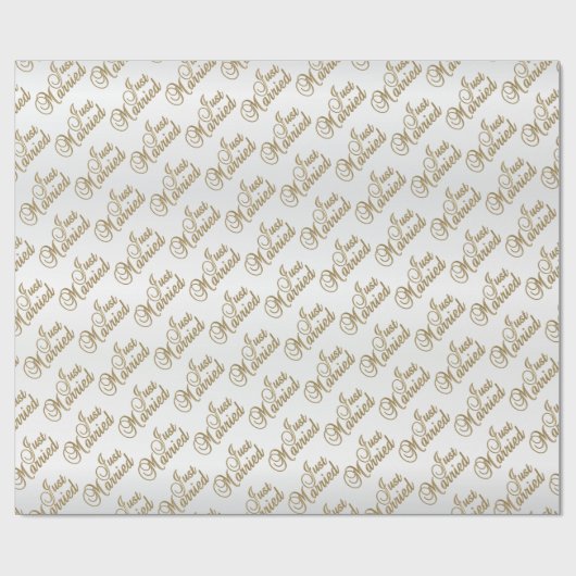 Just Married in Gold Script Schriftart - Hochzeit Geschenkpapier (Flach)