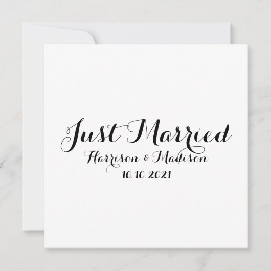 Just Married Kalligraphy Wedding Announcement Card Karte (Vorderseite)