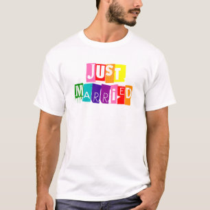 Just Married LGBT LGBTQ Rainbow Flag Typografie T-Shirt