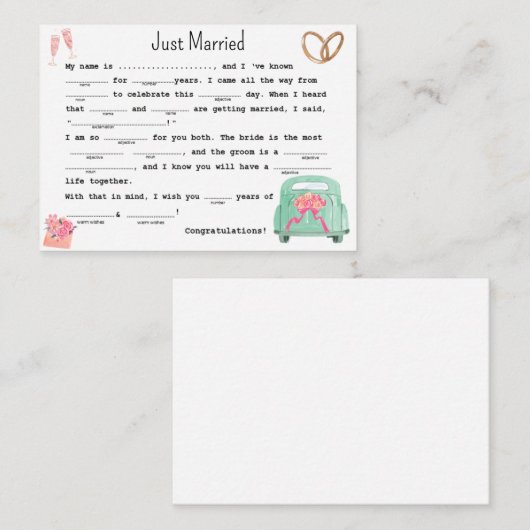 Just Married libs Mitteilungskarte (Vorne/Hinten)