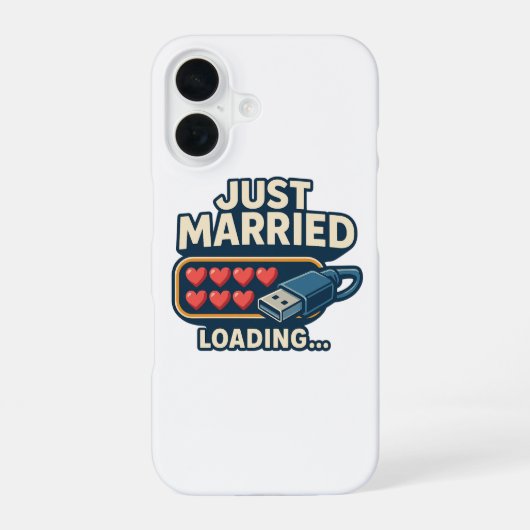 Just Married Loading - Funny Tech Wedding iPhone 16 Hülle (Rückseite)