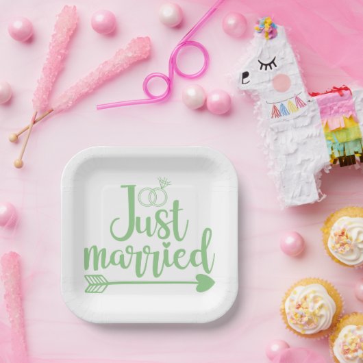 Just Married Mint Green Paper Plate Pappteller (Party)