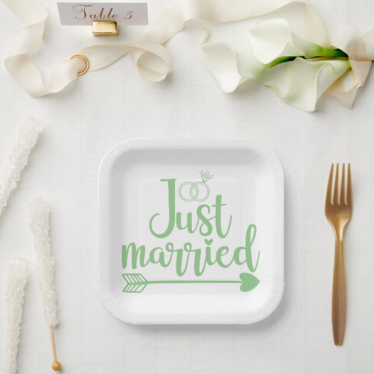 Just Married Mint Green Paper Plate Pappteller (Hochzeit)