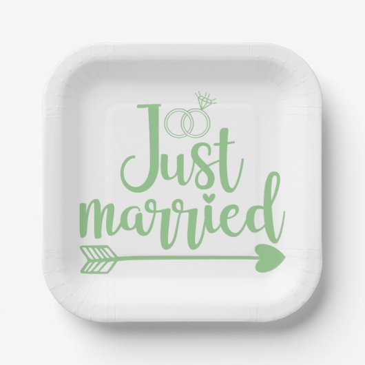 Just Married Mint Green Paper Plate Pappteller (Vorderseite)