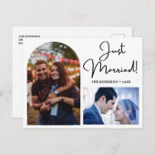 Just Married Modern Arch 2 Foto Collage Ankündigungspostkarte (Vorne/Hinten)