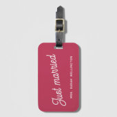 Just Married Modern Magenta Pink Honeymoon Gepäckanhänger (Vorderseite Vertikal)