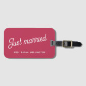 Just Married Modern Magenta Pink Honeymoon Gepäckanhänger (Vorderseite (Horizontal))