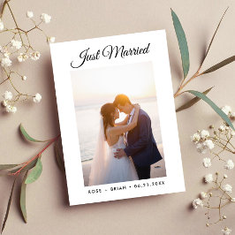 Just Married Modern Script Custom Foto Hochzeit Ankündigung