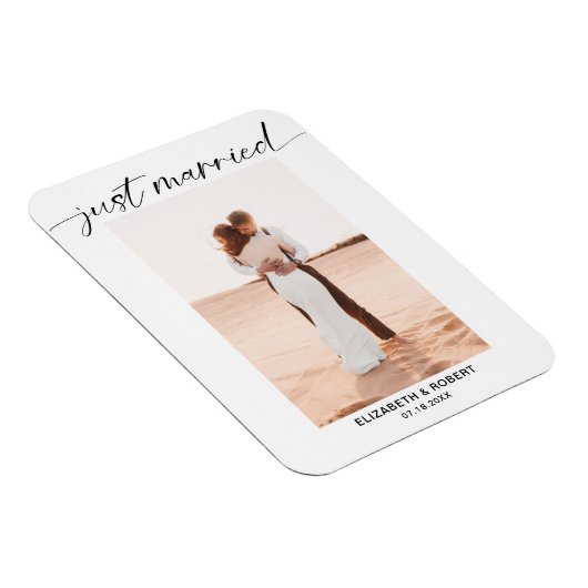 Just Married Modern Script Foto Minimal Wedding A Magnet (Rechte Seite)