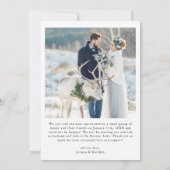 Just Married Modern Script Wedding Foto Ankündigung (Rückseite)