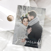 Just Married Modern Script Wedding Foto Ankündigung