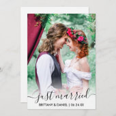 Just Married Modern Trendly Script Overlay Card Dankeskarte (Vorne/Hinten)