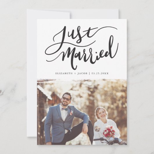 Just Married | Moderne handgeschriebene Hochzeit Ankündigung (Vorderseite)