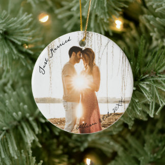 Just Married Moderne Minimalistische Paare Hochzei Keramik Ornament