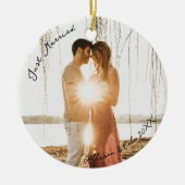 Just Married Moderne Minimalistische Paare Hochzei Keramik Ornament (Vorne)