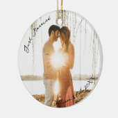 Just Married Moderne Minimalistische Paare Hochzei Keramik Ornament (Links)