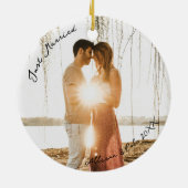 Just Married Moderne Minimalistische Paare Hochzei Keramik Ornament (Hinten)