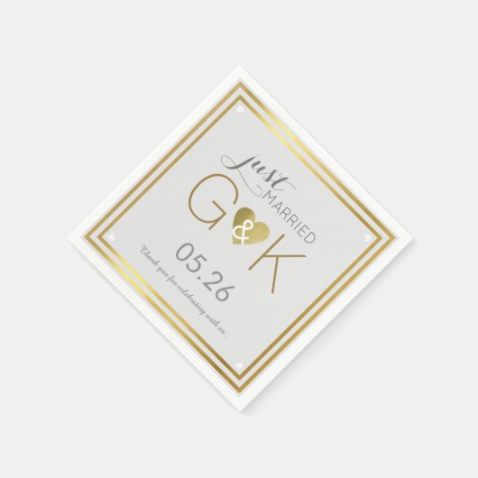 Just Married + Monogram . Hochzeitsempfang Serviette (Ecke)