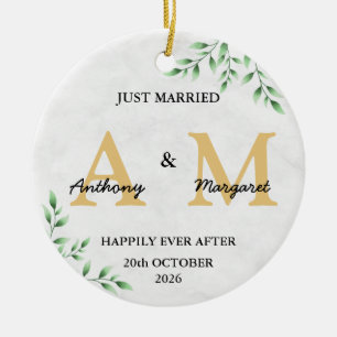 Just Married Monogram Names Mr & Mrs 2022 Keramik Ornament