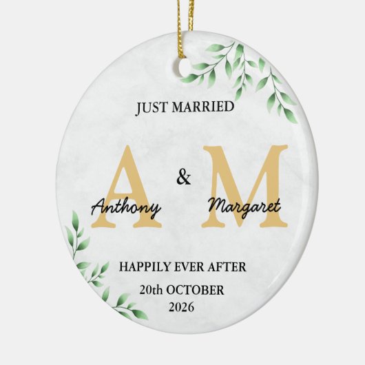 Just Married Monogram Names Mr. & Mrs. 2022 Keramik Ornament (Links)