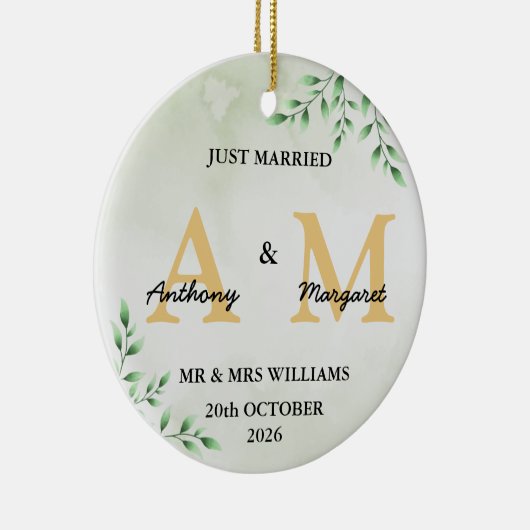 Just Married Monogram Names Mr. & Mrs. 2022 Keramik Ornament (Rechts)