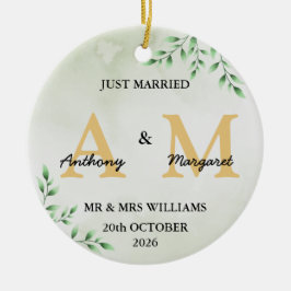 Just Married Monogram Names Mr. & Mrs. 2022 Keramik Ornament