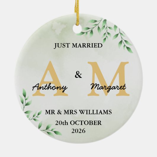 Just Married Monogram Names Mr. & Mrs. 2022 Keramik Ornament (Hinten)