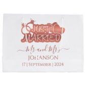 Just Married Mr. and Mrs. Rose Gold Gastgeschenke  Große Geschenktüte (Rückseite)